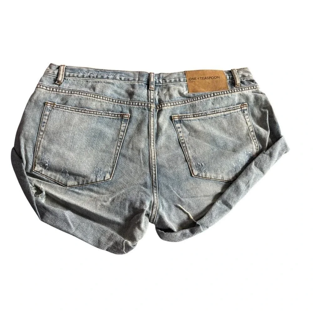 One Teaspoon Women's Hendrixe Blue Bandits Low Waist Denim Shorts Size 34 NEW